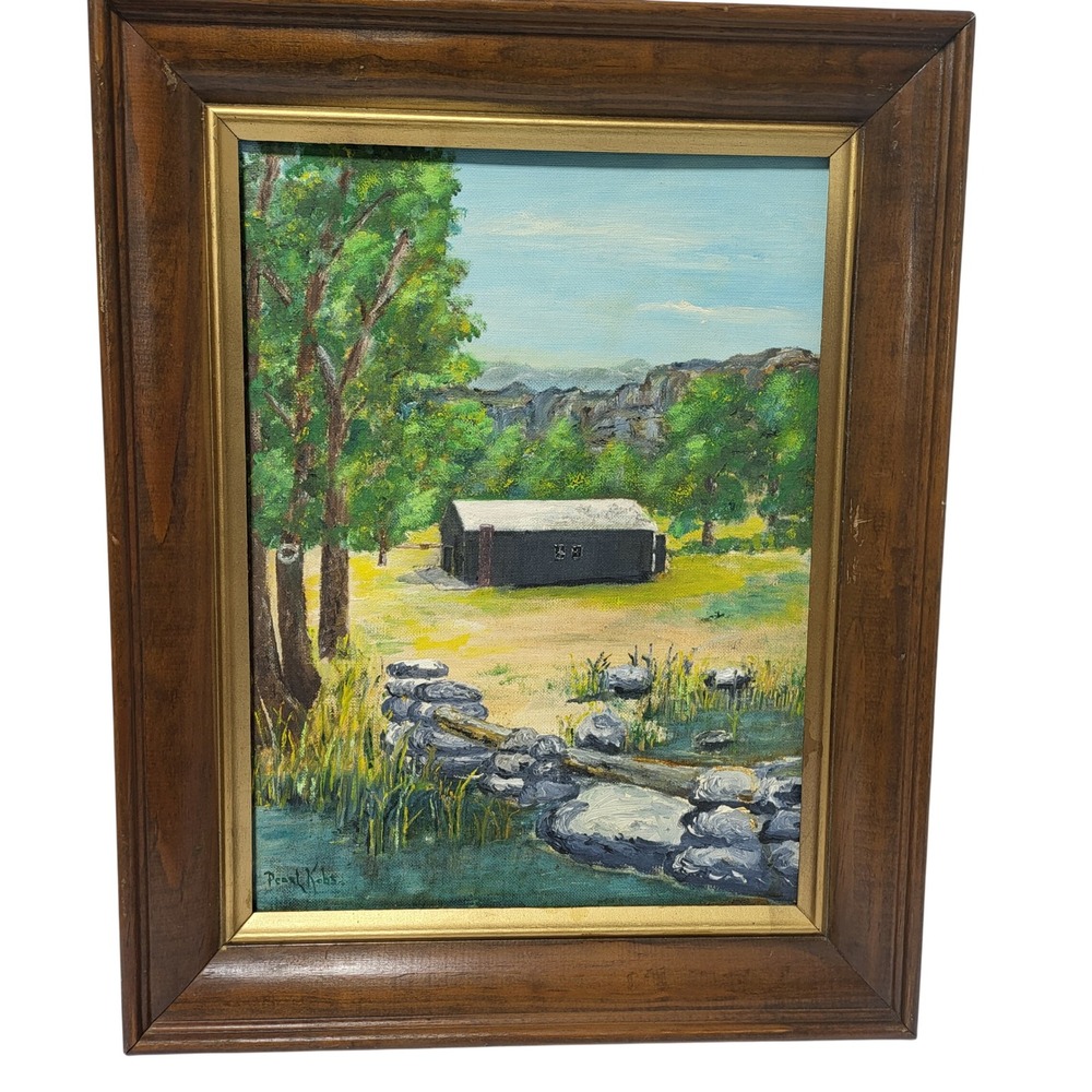Original Oil Painting Rustic‎ Barn Landscape Art Signed Pearl Kobs El Paso TX